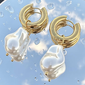 Golden Hoop Pearl Earring