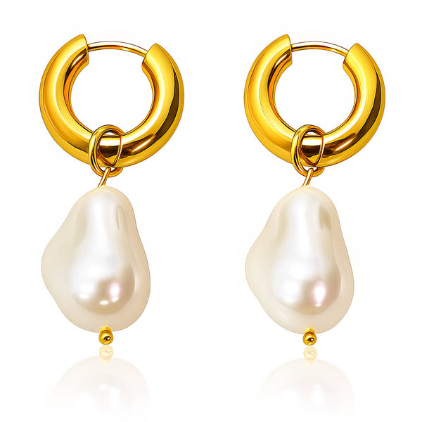 Golden Hoop Pearl Earring